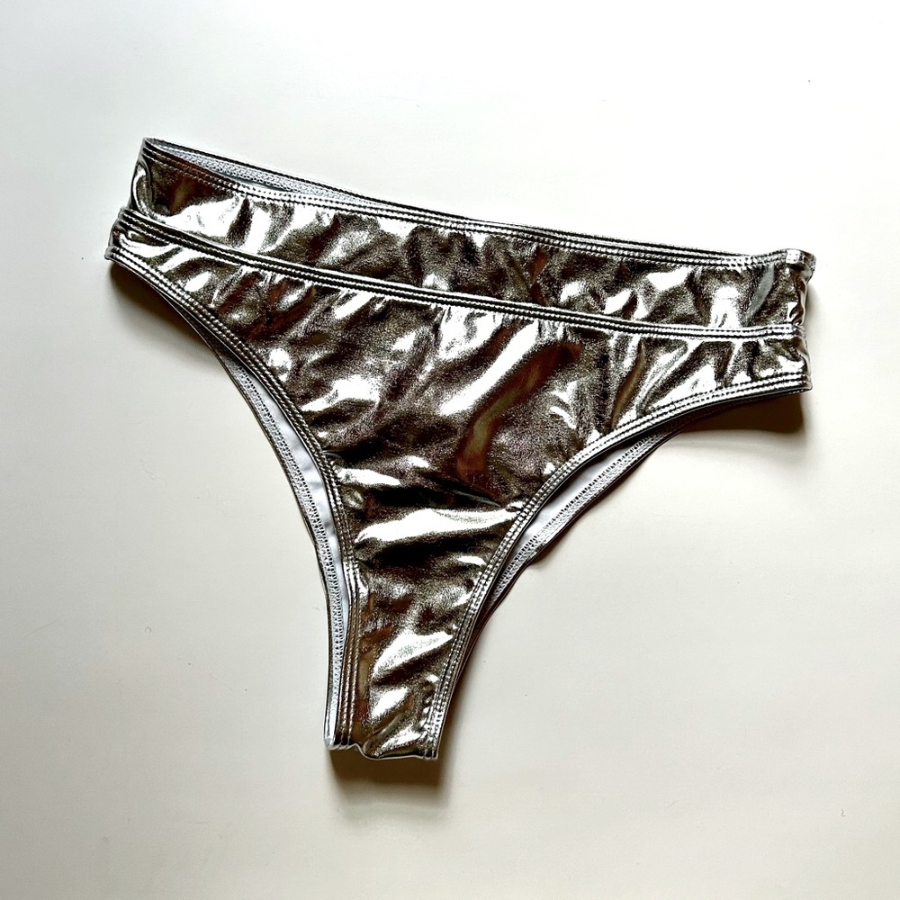 ๐ฝ Cheeky High-Waist Metallic Bikini Bottom Sz L ๐ฝ Spacey Aliencore Swimwear - Picture 3 of 7